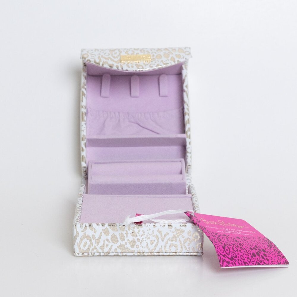 Lilly Pulitzer Travel Jewelry Organizer Gold Case Box Tray Pouch Holder - Picture 5 of 11